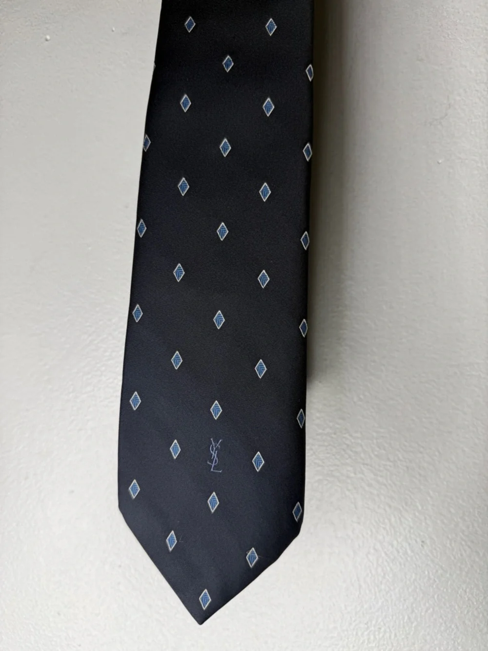 vintage ysl yves saint laurent Diamond Print Necktie Navy‎